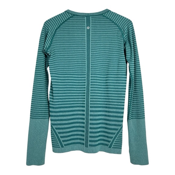 Lululemon Sz 10 Swiftly Tech Long Sleeve Crew Teal Stripe Thumb Hole - Picture 3 of 8